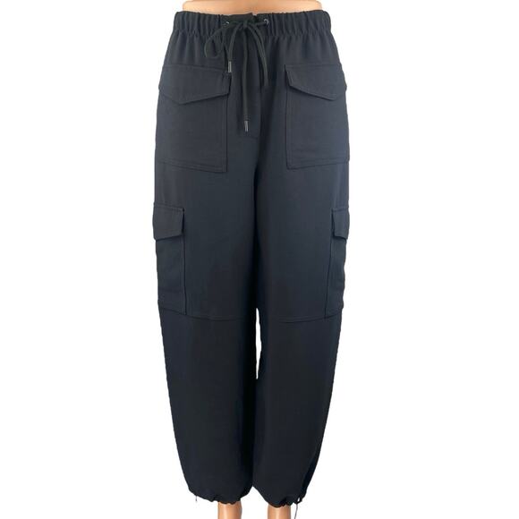 Aritzia Wilfred Women's Black High Waist Drawstring Baggy Cargo Trousers Pants 2 - Picture 1 of 4